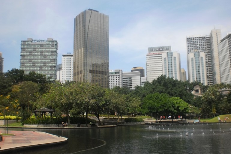 Petronas Towers lake at the KLCC park