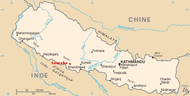 Nepal map to Sauraha