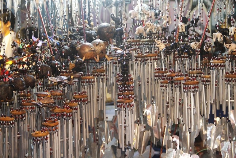 Wind chimes for sale in a stall in Walai Road 