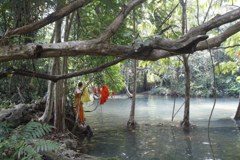 Monks bathing at the ponds