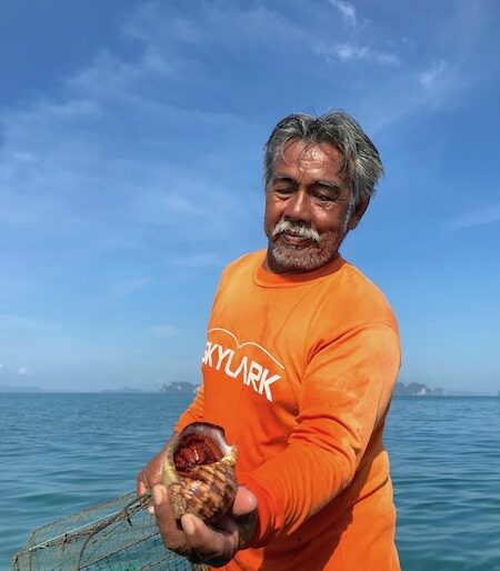 Cha's father in law. has been fishing crabs all his life