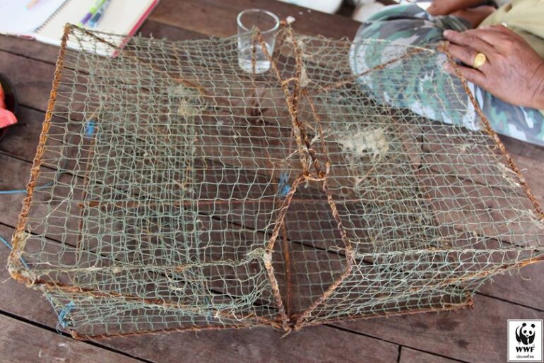 A close-up of a fold-up net