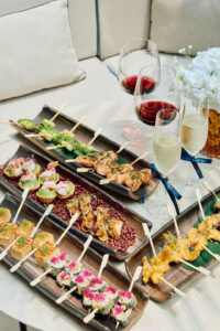 Couples select eight of Zoku’s signature Japanese canapés, with choices including deep-fried beef brisket maki, mini octopus skewer with sesame